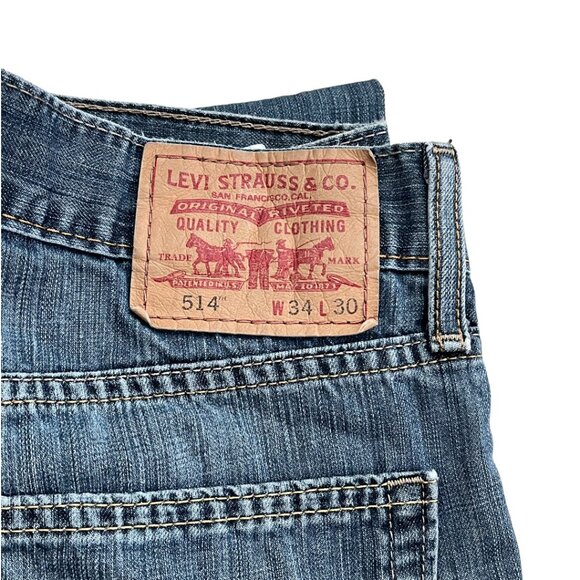 Levis 514 Men's Size 34x30 Blue Jeans Straight Leg Regular Fit Dark Wash Denim - Picture 2 of 9
